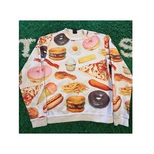 Rook Junk Food Print Sweatshirt Mens Large White Excellent All Over Graphic Crew